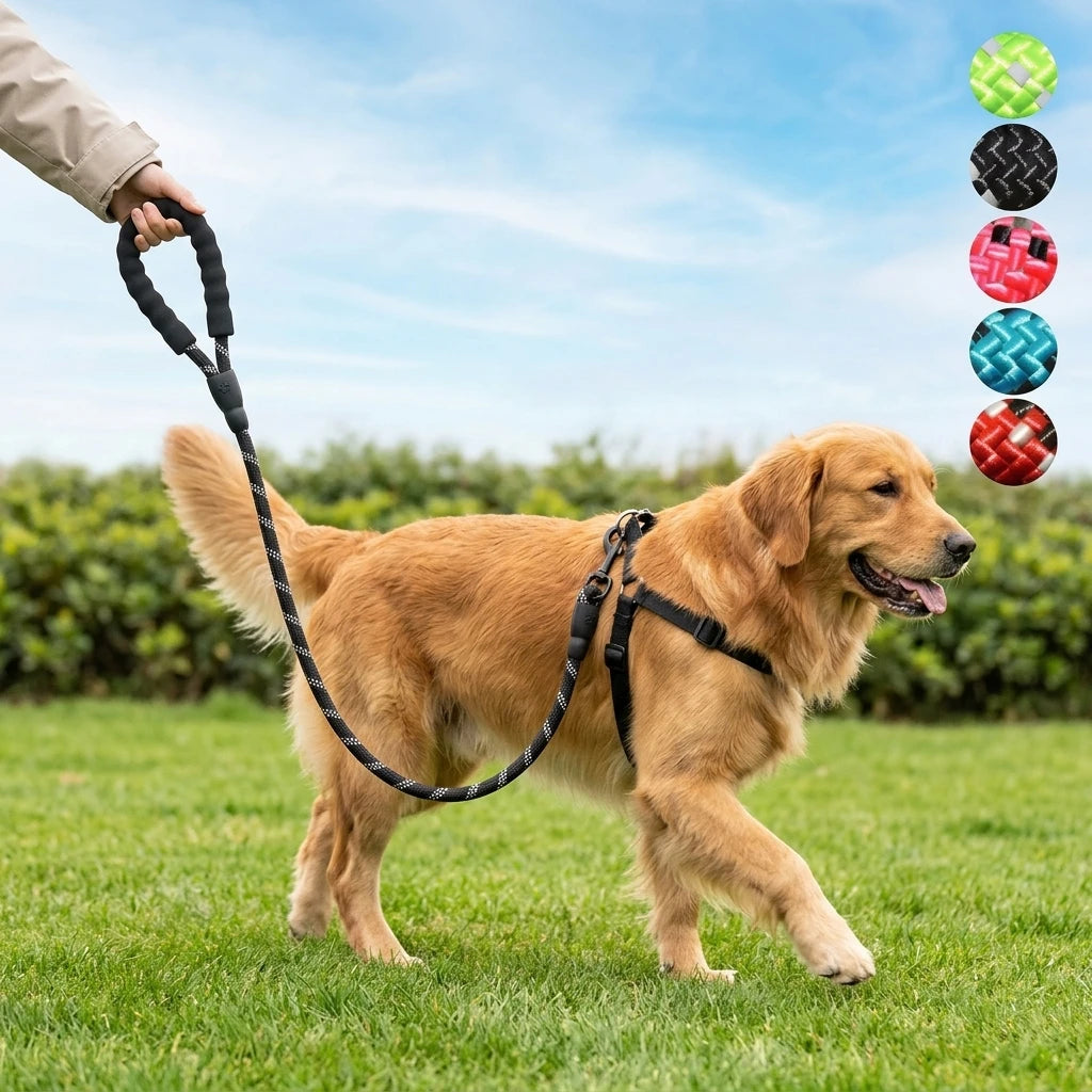 Reflective Nylon Dog Leash — Padded Handle