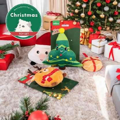 Eco-friendly Christmas Plush Cat Chew Toys Stuffed Catnip Interactive Training Toy with Customized Color for All Seasons