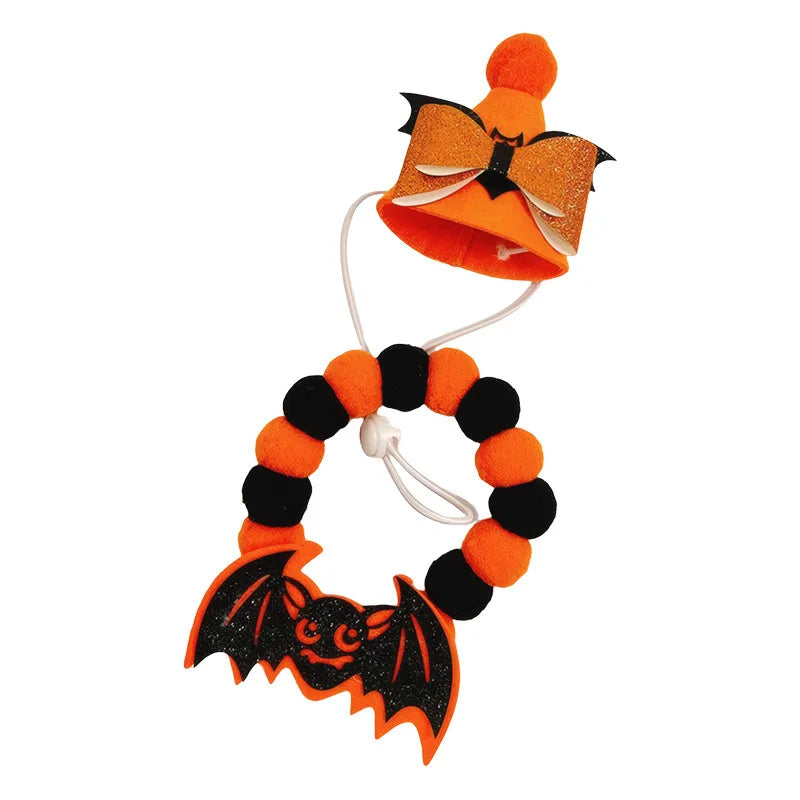 Halloween Winter Solid Personalized Pumpkin Dog & Cat Choker Necklace with Eco-Friendly Wool Bells