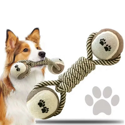Dumbbell Rope Ball Dog Chew Toy – Interactive Cotton Rope Teething Toy