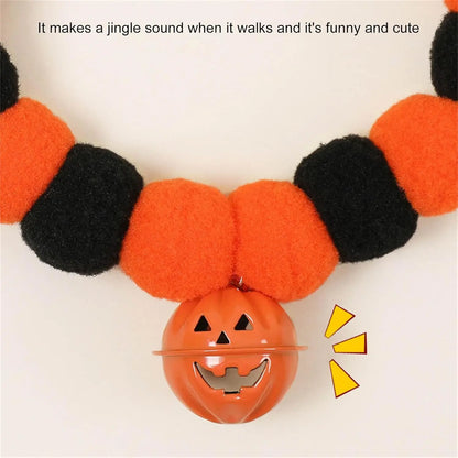 Halloween Winter Solid Personalized Pumpkin Dog & Cat Choker Necklace with Eco-Friendly Wool Bells