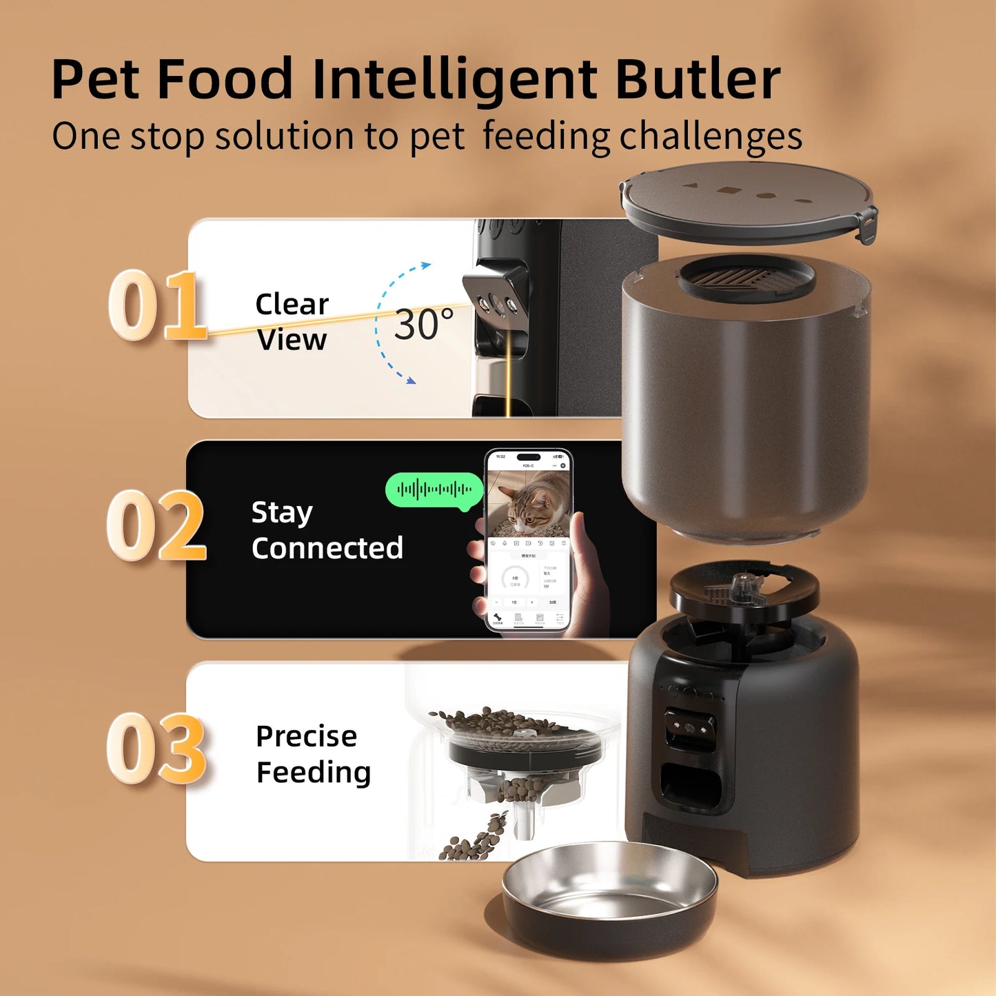 Smart Automatic Cat Feeder with WiFi App & Voice Recording