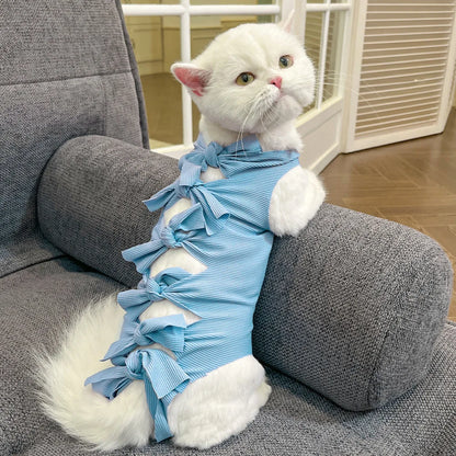 Soft Cute Anti-Lick Surgery Recovery Suit cat Modal/Polyester Lace up Decorative Pet Vest Post-Surgery Wound Protection for Cats