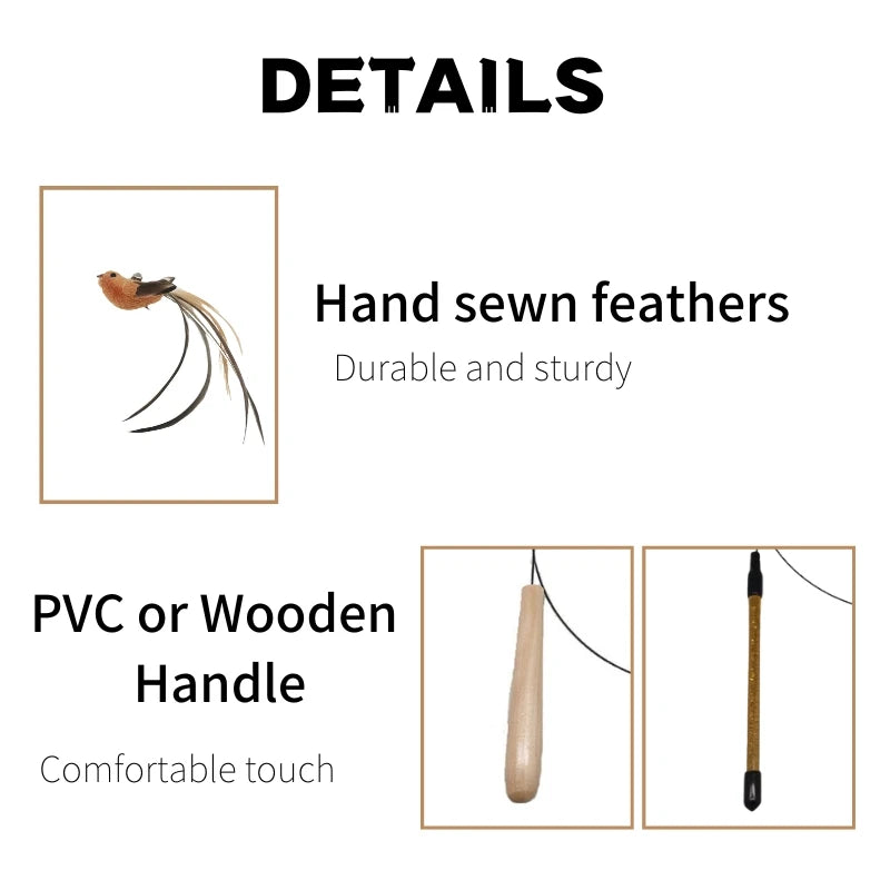 Feather Foam Bird Cat Wand Toy | Eco-Friendly Replacement Heads & Wand Poles | 6 Styles
