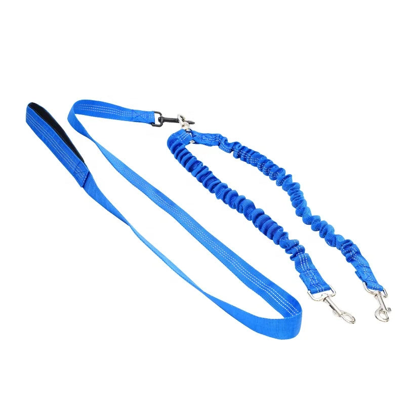 Double Dog Leash Coupler | Reflective Bungee No-Pull Training Leash with Swivel Lockable Hook