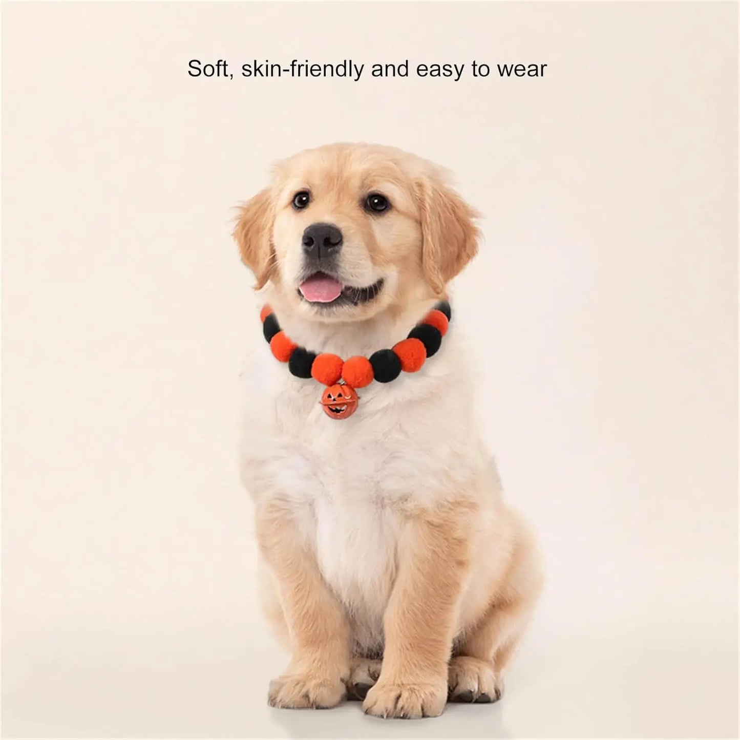 Halloween Winter Solid Personalized Pumpkin Dog & Cat Choker Necklace with Eco-Friendly Wool Bells