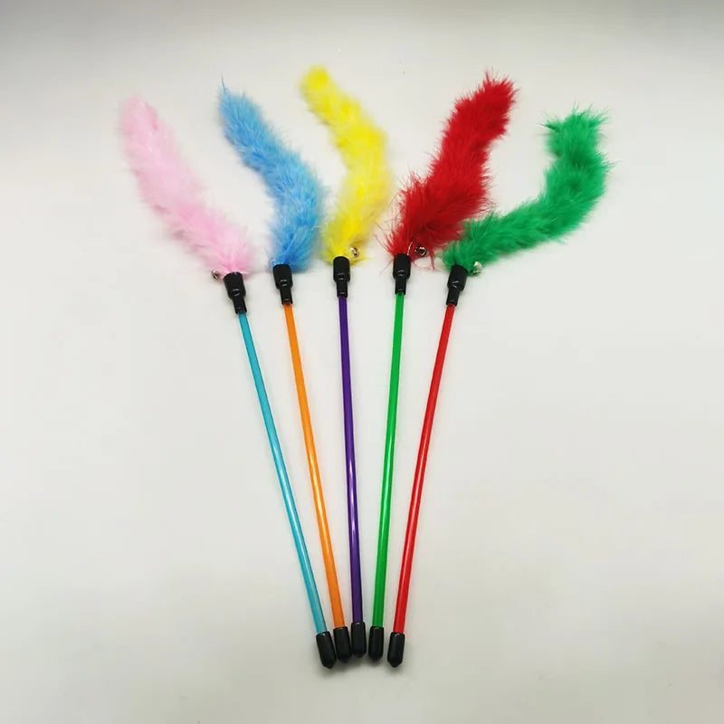 Plush Feather Cat Wand with Bell | Interactive Chew & Teaser Toy | 5 Colors
