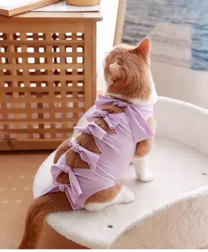Soft Cute Anti-Lick Surgery Recovery Suit cat Modal/Polyester Lace up Decorative Pet Vest Post-Surgery Wound Protection for Cats