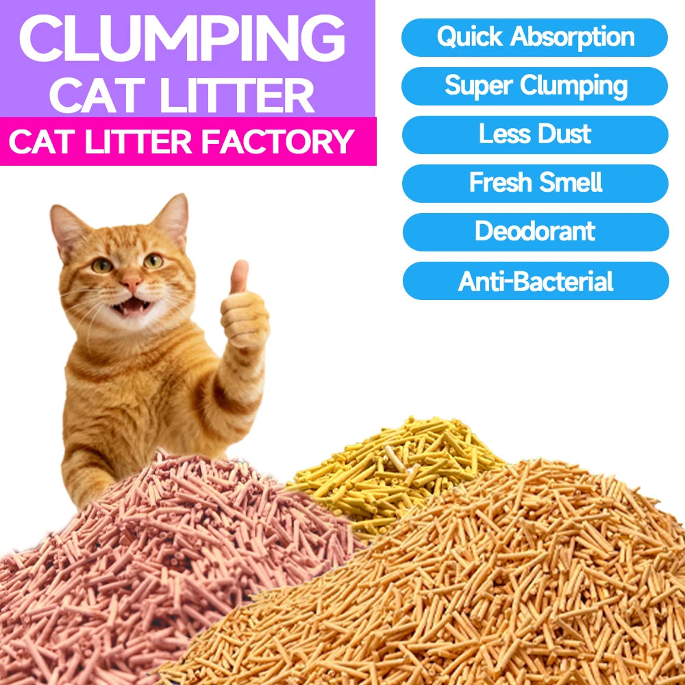 Factory Sale Custom Flavors Cat Litter Clean Kitty Sand Flushable OEM Strip Tofu Cat Litter