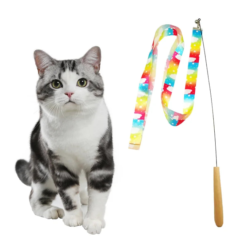 Long Rope Ribbon Caterpillar Cat Wand Toy | Interactive Training Stick | 7 Colors