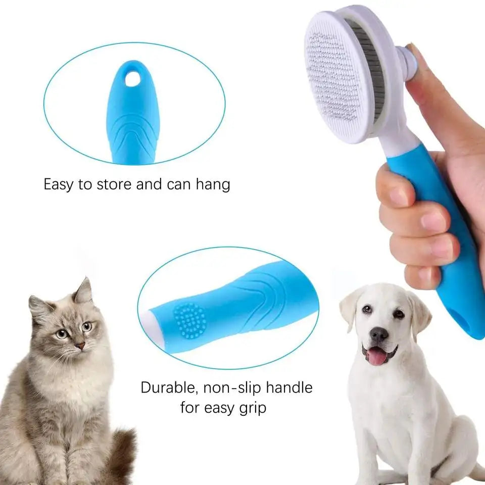 Self-Cleaning Pet Slicker Brush & Massage Comb — Cat & Dog Hair Remover