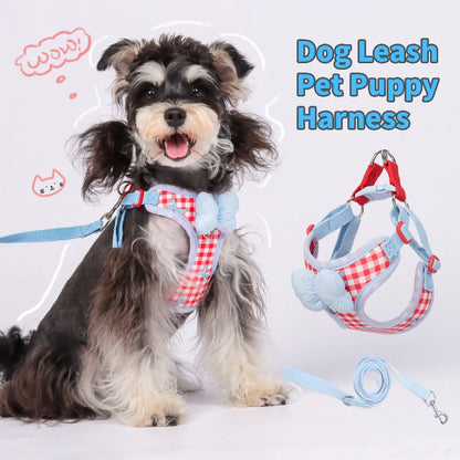 New Style Checkered Pattern Small Breed Dog Leash Pet Puppy Harness Bichon Shiba Inu Schnauzer Breathable Outdoor Walking Leash