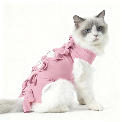 Soft Cute Anti-Lick Surgery Recovery Suit cat Modal/Polyester Lace up Decorative Pet Vest Post-Surgery Wound Protection for Cats