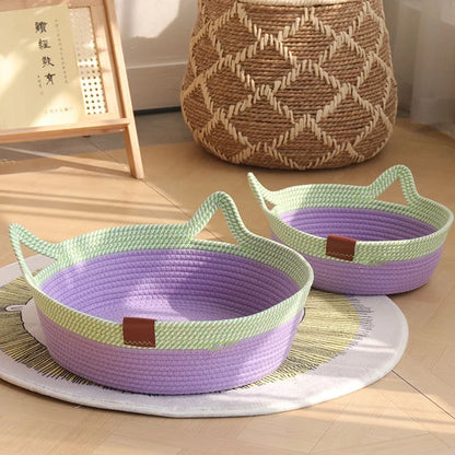 Factory Popular Puppy Bed Breathable Odorless Natural Cotton Hand Woven Rattan Pet Bed