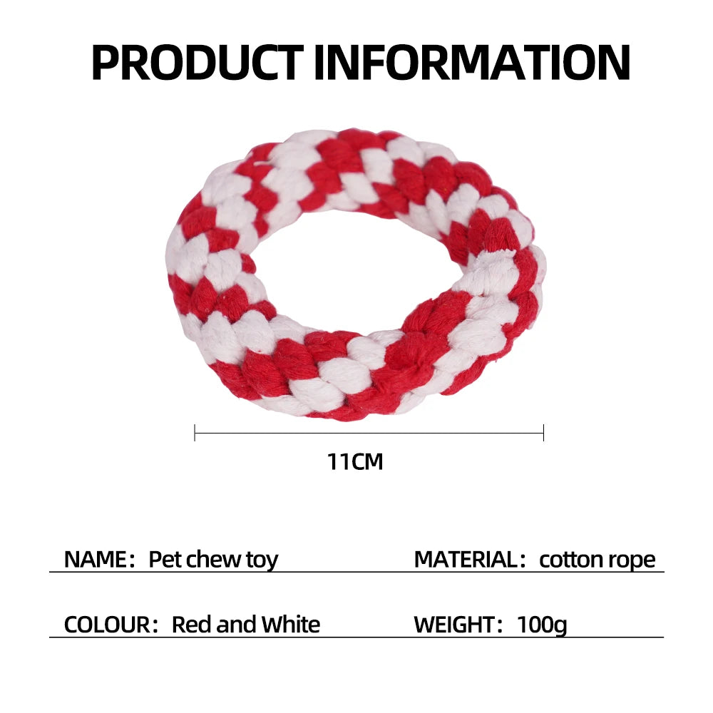 Christmas Round Dog Rope Chew Toy | 11cm Red & White | Festive Holiday Dog Toy