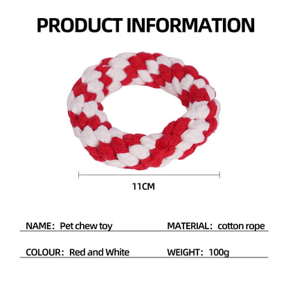 Christmas Round Dog Rope Chew Toy Red & White – Festive Holiday Dog Toy