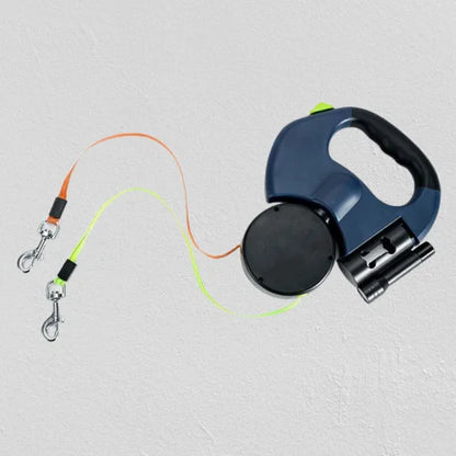 Double Retractable Dog Leash | Automatic Extending Nylon Lead for Two Dogs | Premium Durable Walking Leash