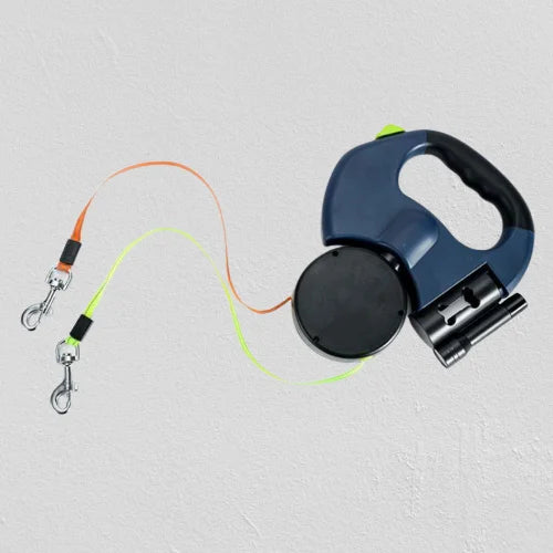 Double Retractable Dog Leash | Automatic Extending Nylon Lead for Two Dogs | Premium Durable Walking Leash
