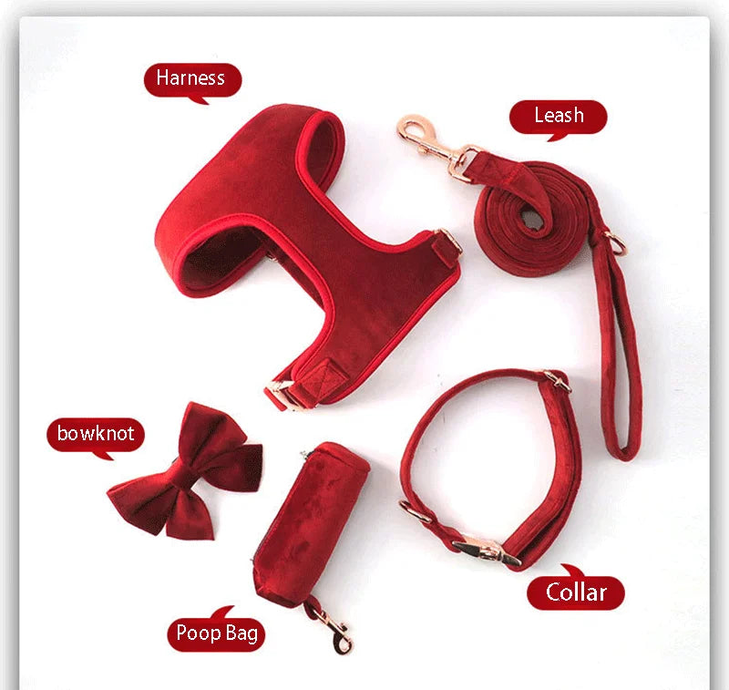 Luxury Velvet Dog Collar Set | Collar + Scarf + Bowtie | Quick-Release Buckle