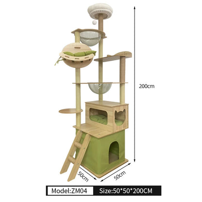 Large Wooden Cat Tree Indoor Cat Climbing Tower