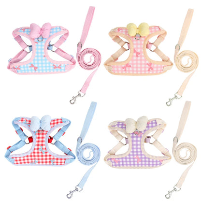 New Style Checkered Pattern Small Breed Dog Leash Pet Puppy Harness Bichon Shiba Inu Schnauzer Breathable Outdoor Walking Leash