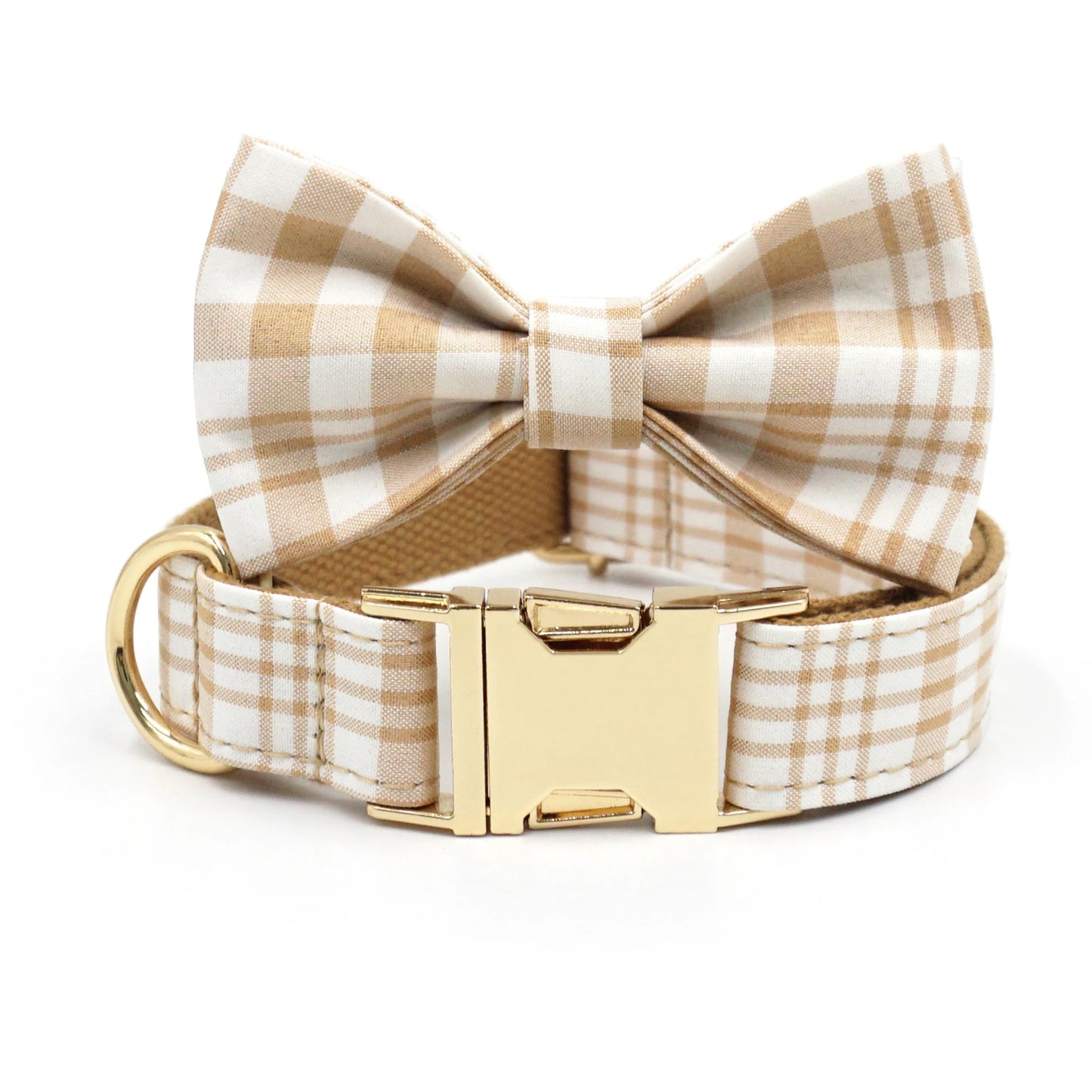 2025 NEW Fashion Yellow Brown Plaid Dog Cat Leash Bowtie Collar Plaid Fabric Golden Metal Buckle Professional Pet Products