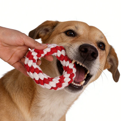 Christmas Round Dog Rope Chew Toy Red & White – Festive Holiday Dog Toy