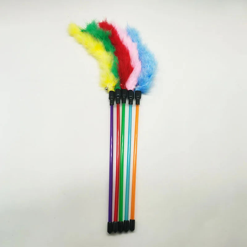 Plush Feather Cat Wand with Bell | Interactive Chew & Teaser Toy | 5 Colors