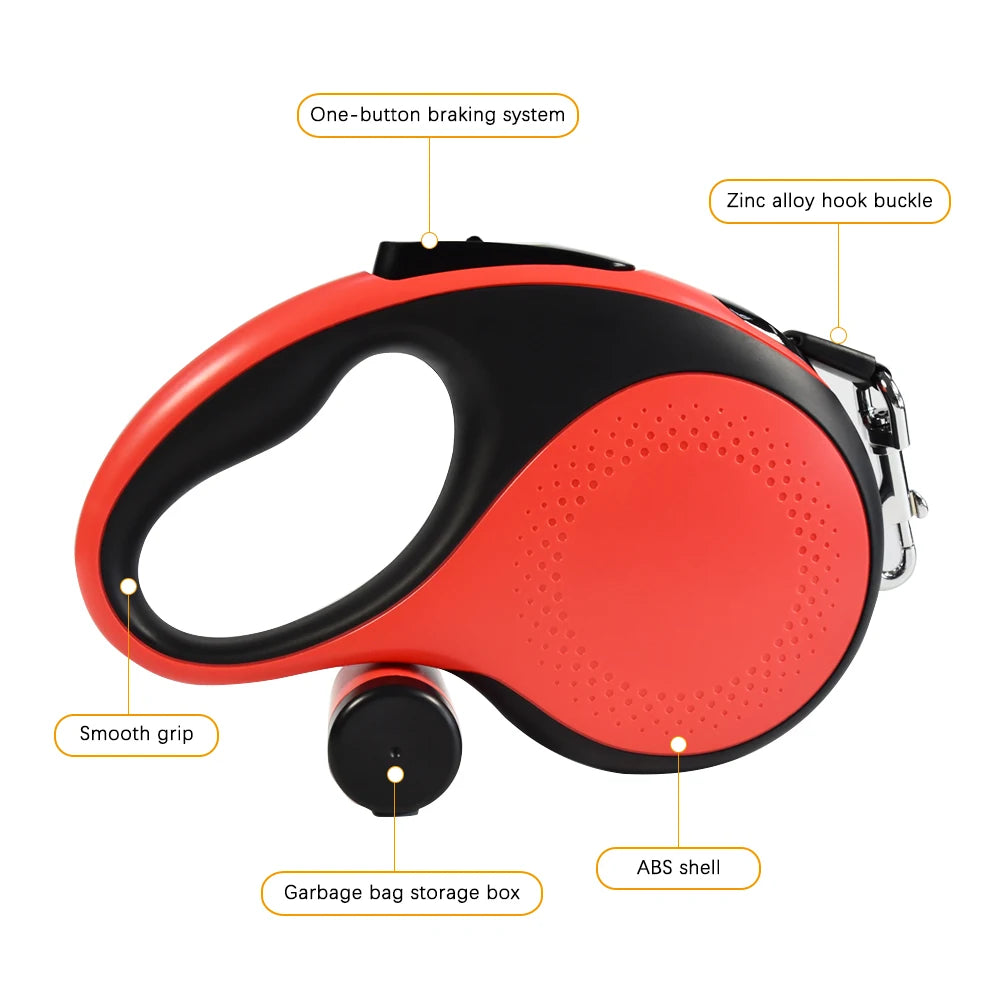 Retractable Dog Leash with Poop Bag Dispenser