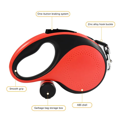 Retractable Dog Leash with Poop Bag Dispenser