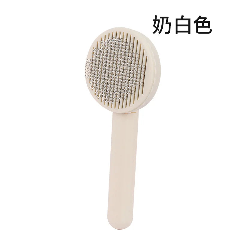 Self-Cleaning Cat Massage Comb — Round-Tip Stainless Steel Needle Brush
