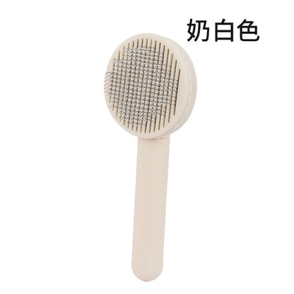 Self-Cleaning Cat Massage Comb — Round-Tip Stainless Steel Needles, One-Click Hair Release, 7 Colors