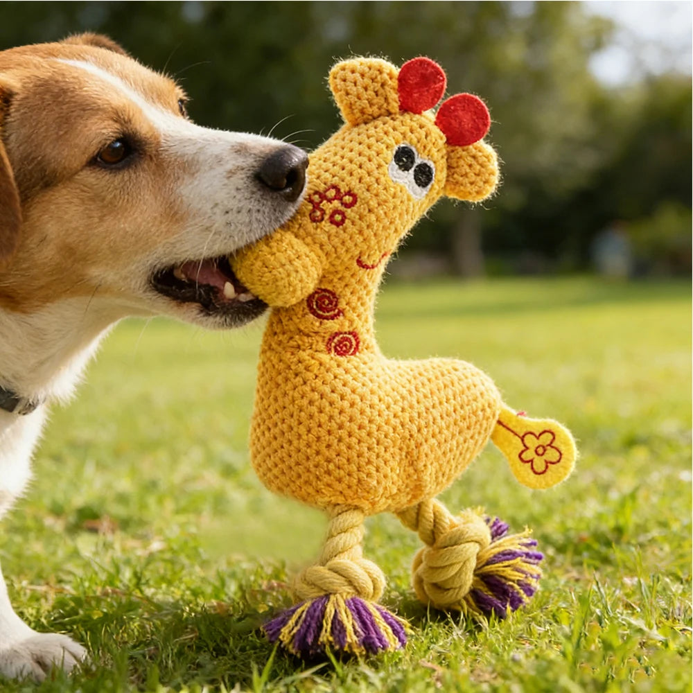 Squeaky Plush Chew Dog Toy | Pink Yellow Blue