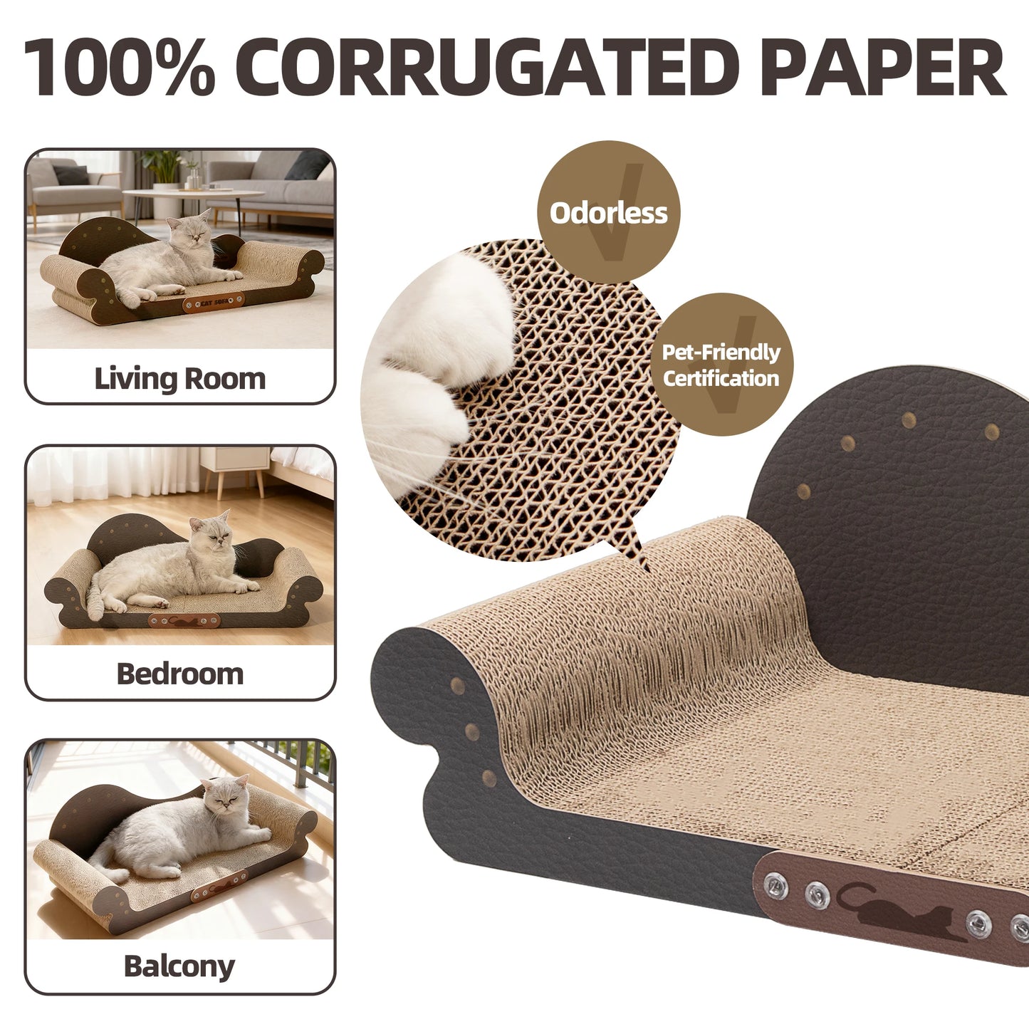 Sofa-Shape Corrugated Cat Scratcher Board – Low-Debris, Wear-Resistant, Furniture Protector