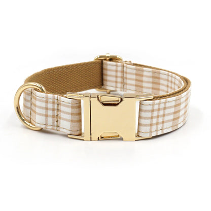 2025 NEW Fashion Yellow Brown Plaid Dog Cat Leash Bowtie Collar Plaid Fabric Golden Metal Buckle Professional Pet Products