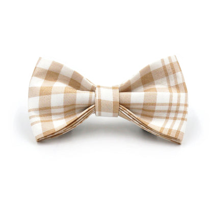 2025 NEW Fashion Yellow Brown Plaid Dog Cat Leash Bowtie Collar Plaid Fabric Golden Metal Buckle Professional Pet Products