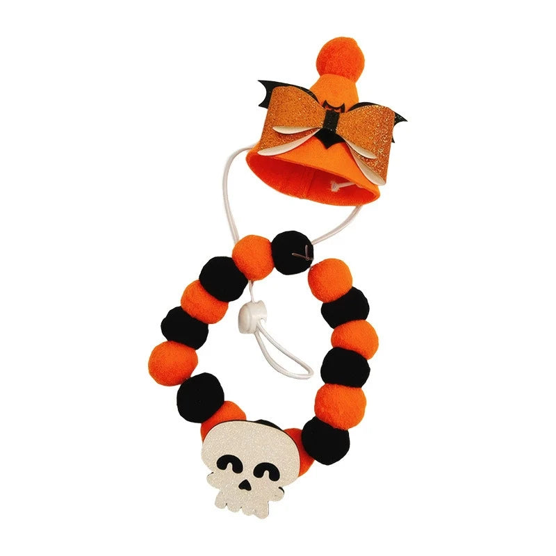 Halloween Winter Solid Personalized Pumpkin Dog & Cat Choker Necklace with Eco-Friendly Wool Bells