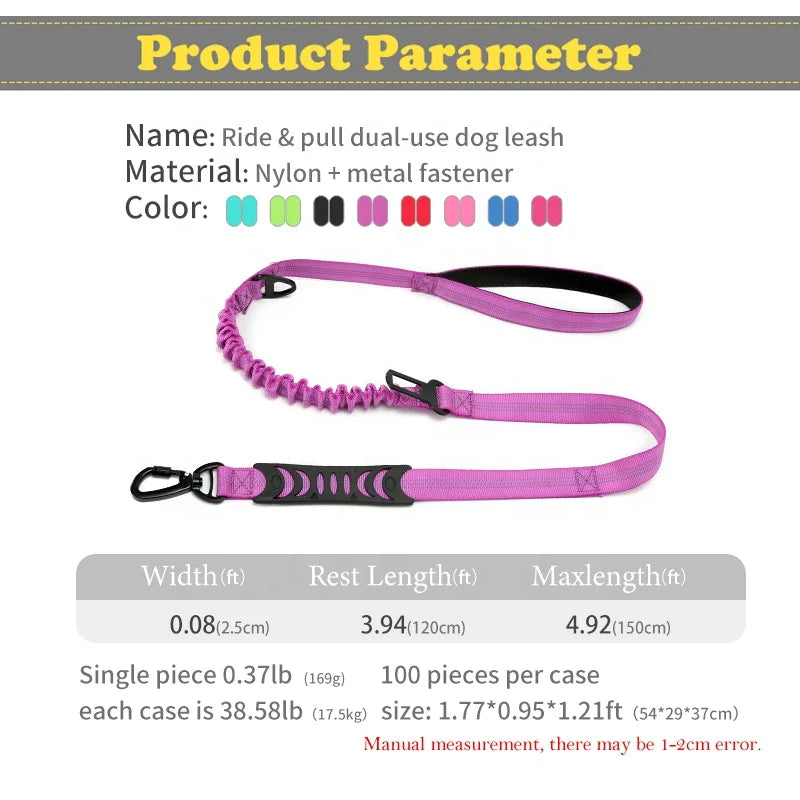 2-in-1 Elastic Dog Running Leash & Car Seat Belt | Retractable Safety Leash