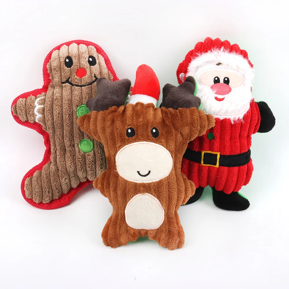 Pet Plush Sound Toy Christmas Series Molar Bite Resistant Cute Cartoon Dog Plush Toys