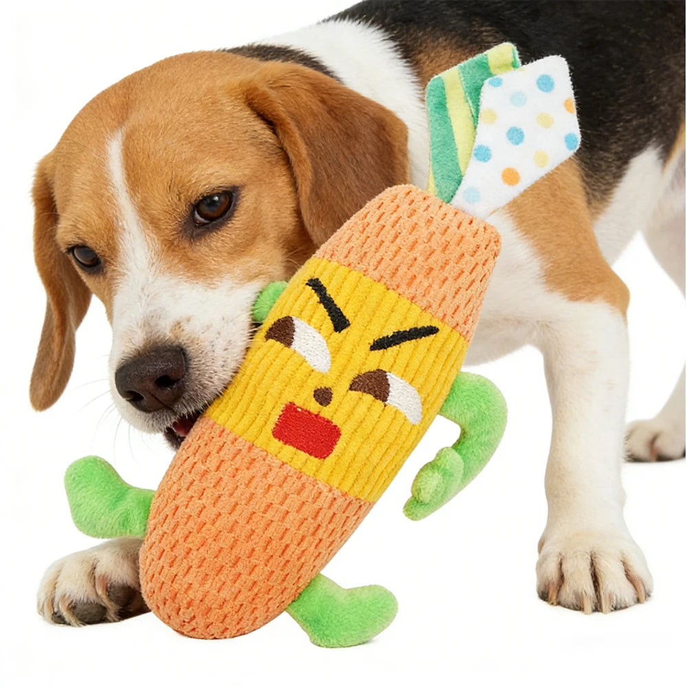 Squeaky Chew Dog Plush Toy | 4 Designs Yellow Pink Orange