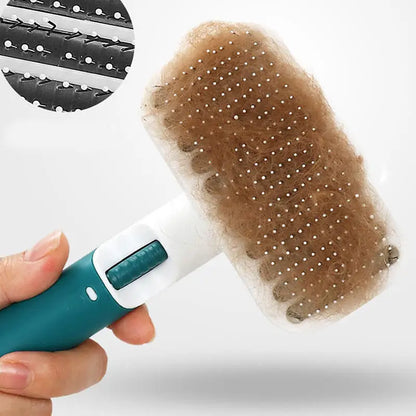 Self-Cleaning Pet Slicker Brush — One-Click Hair Release, Stainless Steel Bristles