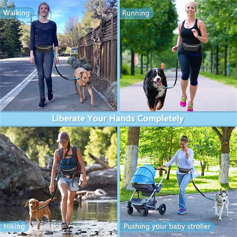 Reflective Hands-Free Running Dog Leash | Bungee Elastic Waist Belt