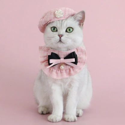 Elegant Pet Outfit Decoration Photo Props Fashion Pet Costume Set Beret Cap and Bib