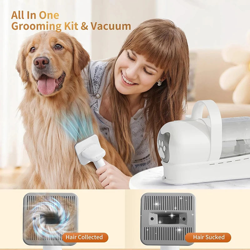 Pet Grooming Vacuum Kit — 99% Hair Collection, Low Noise, Clipper, Nail Grinder for Dogs & Cats