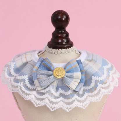 NEW Cat Products Winter Polyester Pet Bow Bib with Lace Edges Sweet Spring and Summer Styles Checkered Fabric