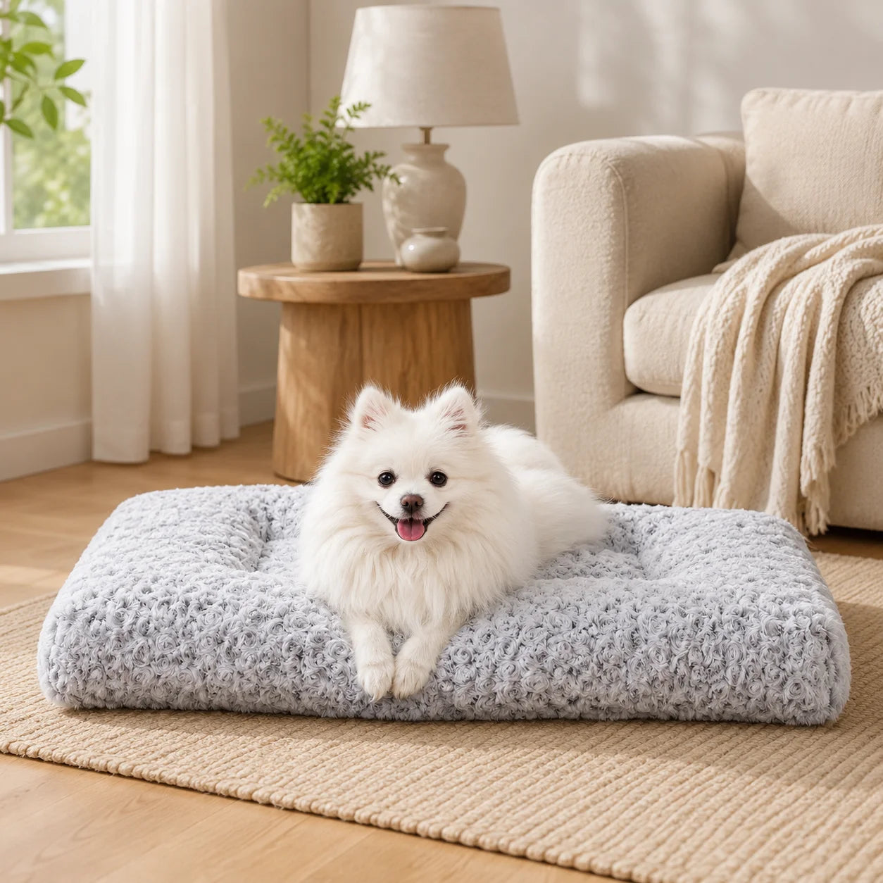 Dog Bed High Density Orthopedic Memory Foam Rose Swirl Plush Non-slip Puppy Sleeping Mat