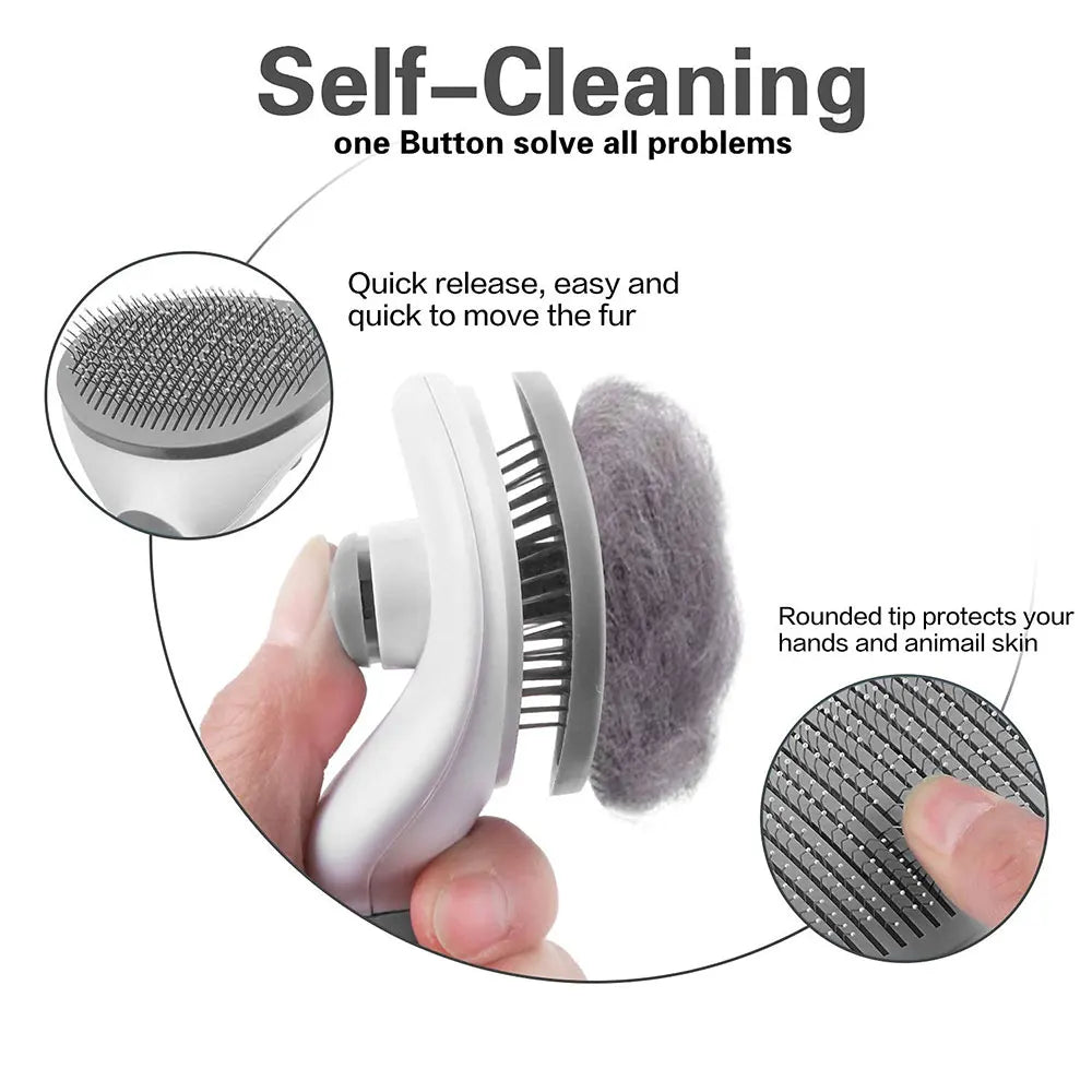 Self-Cleaning Pet Slicker Brush & Massage Comb — Cat & Dog Hair Remover