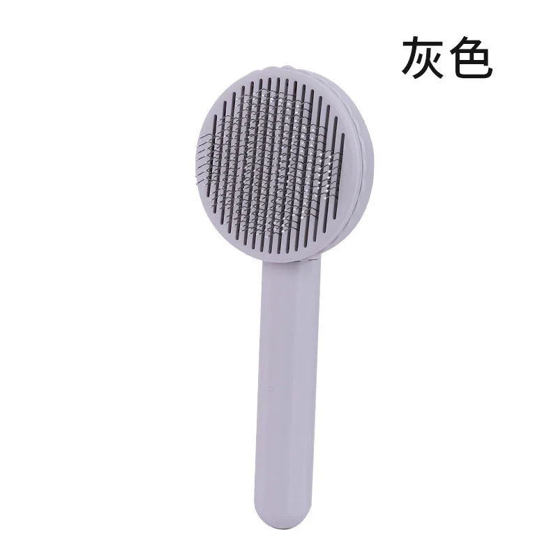 Self-Cleaning Cat Massage Comb — Round-Tip Stainless Steel Needle Brush