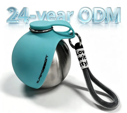 Stainless Steel Pet Water Bottle with Foldable Silicone Bowl