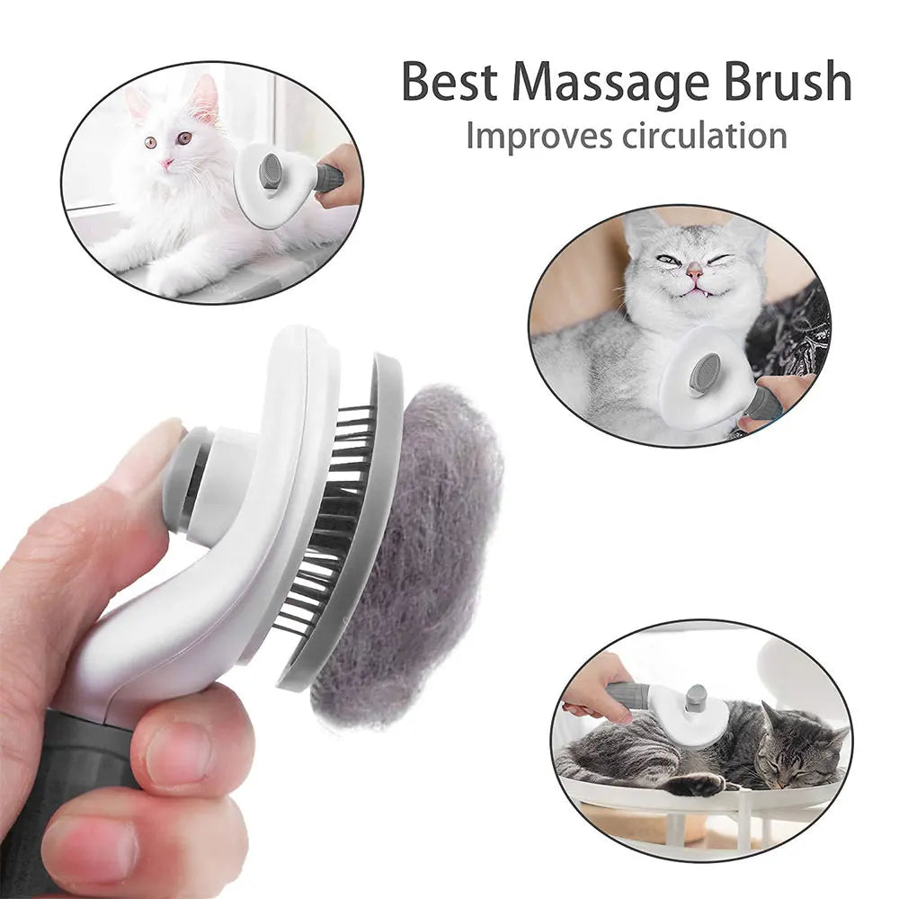 Self-Cleaning Pet Slicker Brush & Massage Comb — Cat & Dog Hair Remover